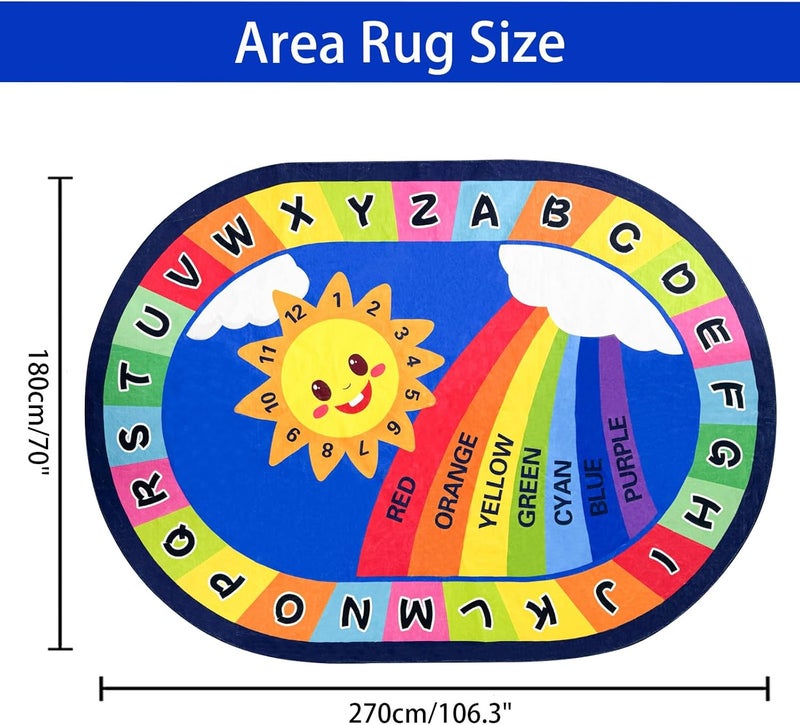 USTIDE Large Oval Educational Kids Rug 6x9,ABC Alphabet Colors Rainbow Fun Classroom Carpet Non-Slip Play Mat Washable Bedroom Playroom Rug Decor - Image 2
